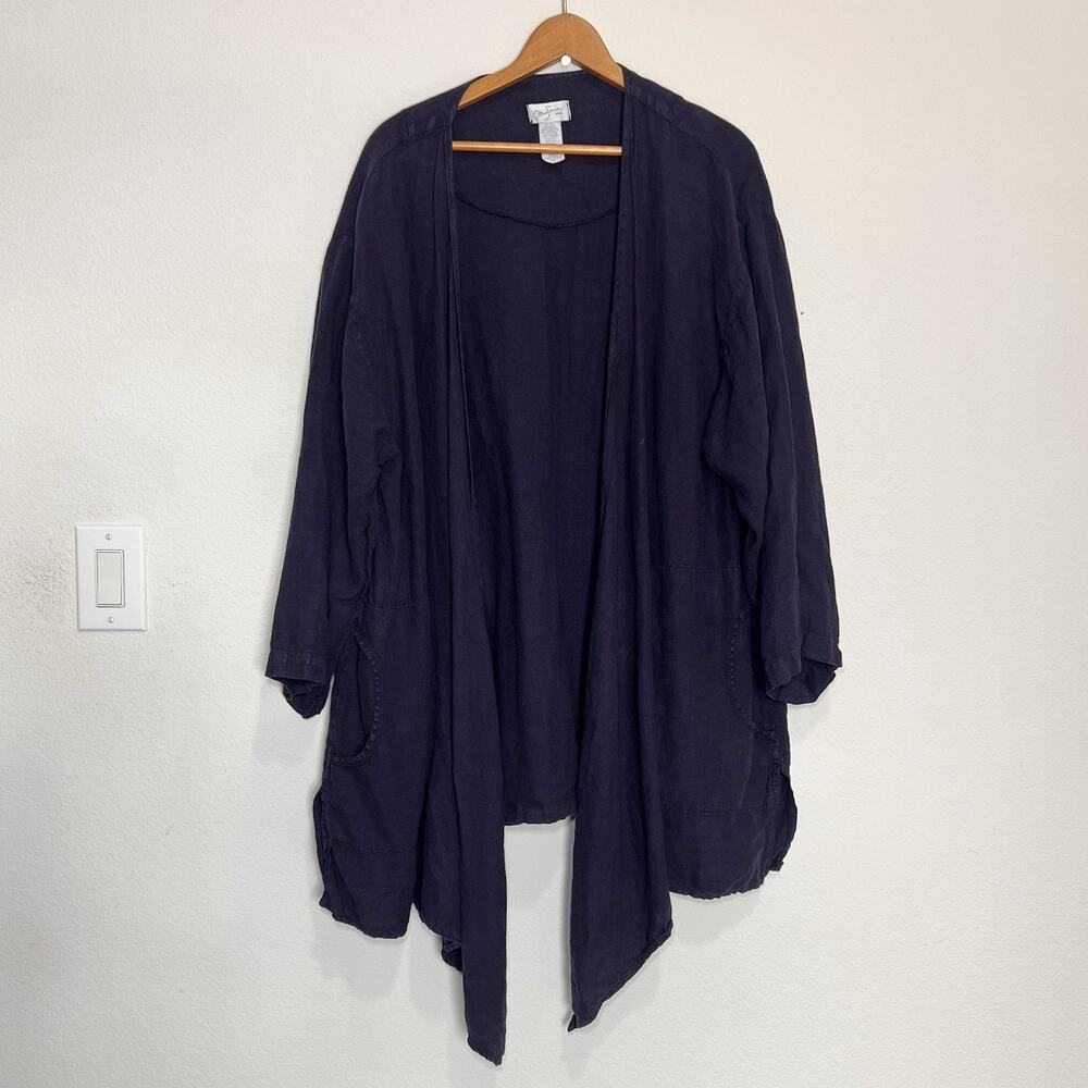 Mosaic USA Linen Cardigan Plus Size 2XL Navy Blue Waterfall Lagenlook Relaxed